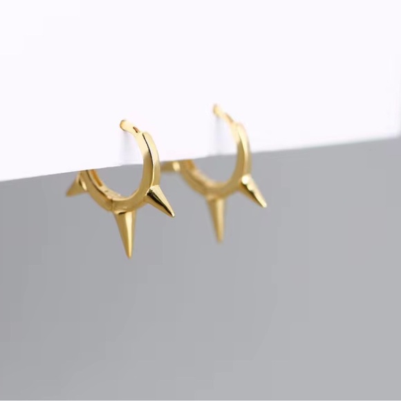 Kate Spade Inspired Solid Silver 18K Gold Plated Spike Hoop Earrings - Picture 5 of 6